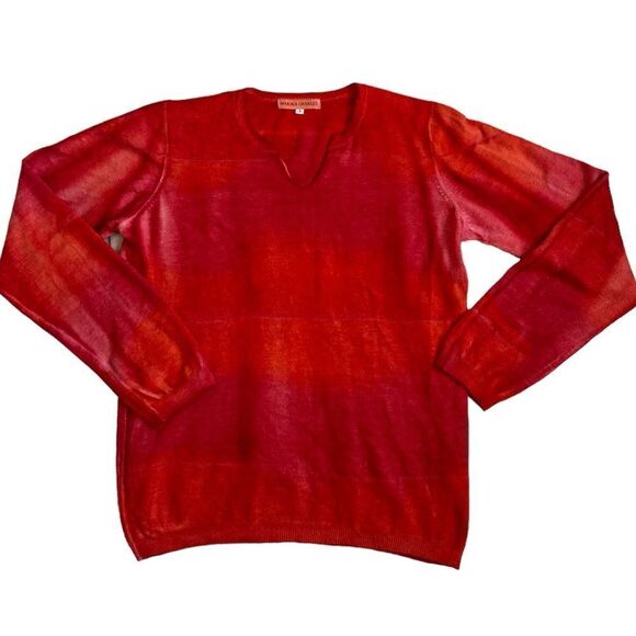 Marika Charles Cashmere sweater pullover designer size 3 L red hand tie dye - Picture 1 of 6